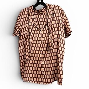 Zara Geometric Brown and Cream Button Down Shirt